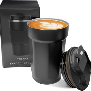 Yinbaoge Reusable Thermal Coffee Cup with Lid for Hot Tumblers & Water Glasses